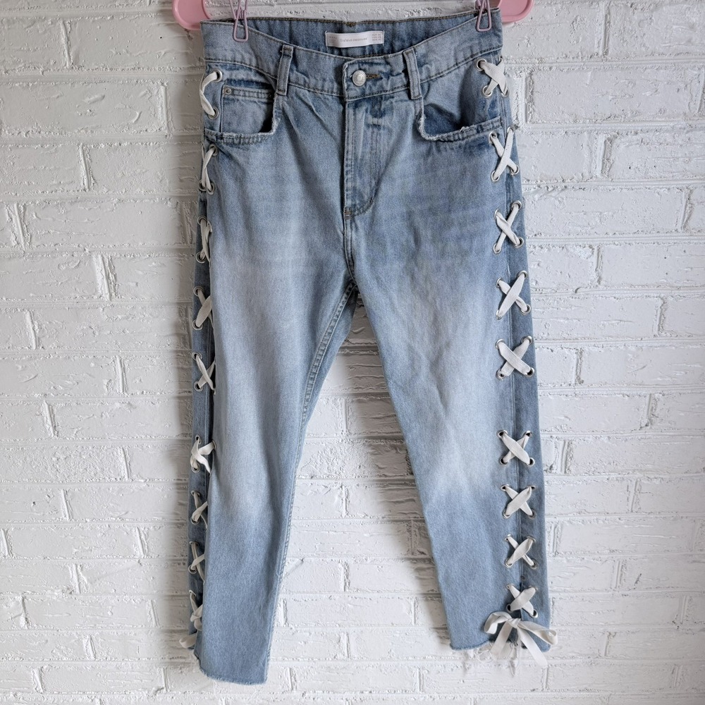 Y2k ZARA Lace Up Tye Corset Grunge Western Emo Jeans Sz 2